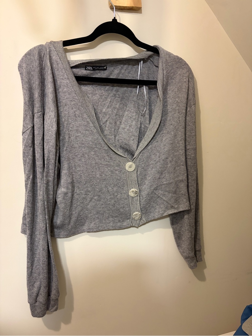 Zara Light Gray Cropped Button-Front Cardigan